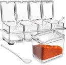 4-Cell Clear Seasoning Rack Spice Box, Storage Container Condiment Jars Acrylic Seasoning Box with Cover and Spoon (Enhanced Version Clear) by CozyNest Decor