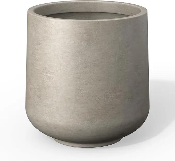 Kante 15.3" Dia Round Concrete Planter, Outdoor Indoor Large Plant Pots Containers with Drainage Hole and Rubber Plug for Home Garden Patio, Buff Concrete