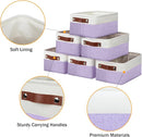 DULLEMELO Small Storage Baskets 6 Pack, Fabric Collapsible Gift Storage Baskets for Shelves, Closets, Nursery, Home, Office Organizing,Small Canvas Linen Rectangular Storage Bins (White&Purple) by TinyTreasures Baby Boutique