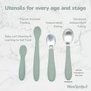 Kids Stainless Steel Utensils Set - Premium 18/8 Grade Silverware Kit - 2 Spoons, 2 Forks, and 2 Knives for Ages 4-7 - Silicone Easy-Grip Handles - Children Flatware Cutlery (Matte - Green, Blue) by TinyTreasures Baby Boutique