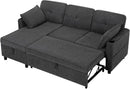 84 Inches Fabric Sectional Sofa w/Pull Out Sofa Bed & Adjustable Back, Tufted L Shaped Couch w/Storage Chaise, Sleeper Sectional Sofa w/USB Port & Cup Holders for Living Room, Grey by CozyNest Decor