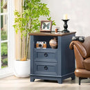 18" Farmhouse Night Stand with Charging Station, 2 Drawers End Table Dresser for Bedroom, Blue Wooden Nightstand, Bed Side Table with Open Shelf, Bedside Cabinet for Living Room, Closet by CozyNest Decor