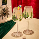 Set of 2 Stemmed Christmas Tree Design Wine Glasses - 14 oz