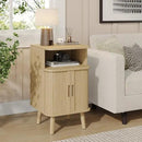 Alohappy Mid Century Modern End Table, Fluted Wood Nightstand with Sliding Tambour Door, Curved Round Edge Side Table with Storage Cabinet for Bedroom, Living Room, Natural Oak by CozyNest Decor