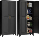 75" Storage Cabinet, Metal Pantry Cabinet, Kitchen Pantry Storage Cabinets with Doors and 4 Shelves, Cabinets for Laundry Room, Living Room, Dinning Room, Assembly Required, Black by CozyNest Decor
