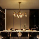 9-Light Gold Glass Chandelier, Adjustable Height Dining Room Light Fixtures Over Table, Contemporary Hanging Chandelier for Kitchen Island Living Room Foyer Office, Clear Glass Shade by CozyNest Decor