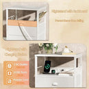 Furologee Night Stand with Charging Station, Bedside Table with Fabric Drawers, End Table with USB Ports & Outlets, White Nightstand with Storage Shelf & Hooks, for Living Room/Bedroom, White by CozyNest Decor