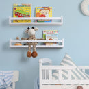 Fun Memories Nursery Book Shelves - Rustic Natural Solid Wood Floating Bookshelf for Kids - Wall Book Shelves for Kids Room (White, 24inch - 4P) by TinyTreasures Baby Boutique