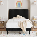 Twin Bed Frame, Velvet Upholstered Platform Bed with Vertical Channel Tufted Headboard and Footboard, No Box Spring Required, Easy Assembly, Black by CozyNest Decor