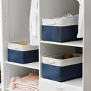 Organization and Storage Basket for Shelves - 16x12x8 inch Large 3 Pack Canvas Storage Bin Collapsible Baskets for Organizing, Fabric Storage Cubes for Cloth Laundry (White&Deep Blue) by CozyNest Decor