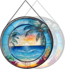 RIVEENY Blue Ocean Sunset Glass Window Hanging Decor,8" Stained Glass Sun Catcher Hanging Decoration with Metal Chain-Sun Catchers for Window Decor Outdoor Garden Decor Gift (Oceans) by GreenHaven Gardens