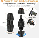1/4 Inch Drip Irrigation Anti-leak Coupling Fittings, 25 Pieces 1/4'' Drip Line Barbed Locked Coupler Connectors for 1/4 Inch Irrigation Tubing for Garden Drip Systems by GreenHaven Gardens