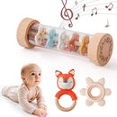 Youuys Wooden Baby Rattle Set (3pcs) - Crochet Rattle Rain Stick Teething Toys, Wooden Montessori Toy for Newborn Infant Baby Rattles Set Toys 3-6 Months (Fox) by TinyTreasures Baby Boutique
