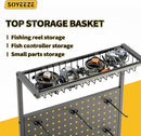 SOYEEZE Fishing Rod Holders for Garage,Fishing Gear Holder for Fishing Rod Tackle Box Storage，Fishing Pole Holders for 12 Rods with Hooks and Pegboard,Fishing Cart with Reel Rack by TinyTreasures Baby Boutique