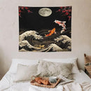 Houselerax Koi Fish Tapestry, Japanese Style Yin Yang Big Wave Cherry Blossom Tapestries Wall Hanging for Bedroom Living Room Office Decor 60"x50" by CozyNest Decor