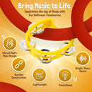 Flexzion Tambourine Hand Bell Percussion Musical Instruments Set of 2 Pack (Red /Yellow), Plastic Music Instrument Half Moon Mini D Handheld Shaker with 4 Pairs Jingle Bells by TinyTreasures Baby Boutique