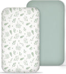 Muslin Bedside Bassinet Sheets 2 Pack, 33x20 Fitted Ultra Soft & Breathable Bedside Sleeper Sheets, Ideal for Baby Girl and Boy, Perfect for Newborns (Fern Leaf & Sage) by TinyTreasures Baby Boutique