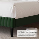 Queen Size Bed Frame, Velvet Upholstered Platform Bed with Vertical Channel Tufted Headboard and Footboard, No Box Spring Required, Easy Assembly, Green by CozyNest Decor