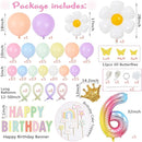 Pastel Balloons 219Pcs Daisy Balloon Garland Kit, 18 10 5 Inch Pastel Rainbow Balloons Arch, Birthday Decorations for Girls, Number 6 Balloons Daisy Balloons for Birthday Party Decorations by TinyTreasures Baby Boutique