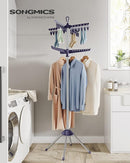 SONGMICS 2-Tier Clothes Drying Rack, 72-Inch Folding Laundry Drying Rack with 3 Rotatable Arms for Hangers, 24 Clips, Stainless Steel, for 27 Pieces of Clothes, Blue and Silver ULLR512Q01 by TinyTreasures Baby Boutique