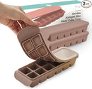 Silicone Freezer Trays with Lid,2ea 0.7oz 12 Cube-Leak Proof Silicone Freezer molds for Homemade Baby Food Breastmilk, Purees, Vegetables, Fruit, Baby Food Jars Ice Tray with Lid BPA Free Brown by TinyTreasures Baby Boutique