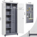 Garage Storage Cabinet,Broom Closet with Lock,Locking Cabinets with Hanging Rod & S-Hooks for School,Garage,Grey-White by CozyNest Decor
