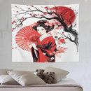 Japanese Red Geisha Tapestry Asian Cherry Blossom Traditional Kimono Folk Tapestries Home Decor for Living Room Bedroom Apartment Farmhouse Dorm 60"x50" by CozyNest Decor