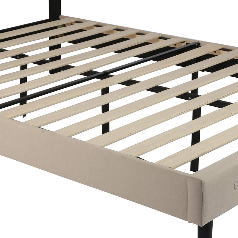 14 Inch Upholstered Platform Bed Frame with Headboard Mattress Foundation with Wood Slat Support No Box Spring Needed Beige (Full)