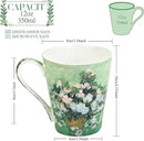 Coffee Mug Sets of 4, 12oz Bone China Porcelain Cups with Art Print Large Handle Dishwasher Microwave safe for Tea Cocoa or Hot Chocolate by CozyNest Decor