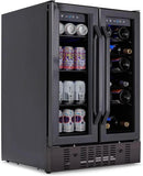NewAir 24" Dual Zone Wine and Beverage Refrigerator, 18 Bottle & 58 Can, French Door Built-In Fridge with Lock, Black Stainless Steel Cooler, Digital Thermostat, Adjustable Shelves by CozyNest Decor