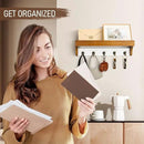 Rebee Vision Key and Mail Holder for Wall with Shelf - Farmhouse House Decor with 5 Rustic Keys Hooks and Decorative Mail Organizer Wall Mount - Decorative Apartment Essentials (Light Brown & White) by CozyNest Decor