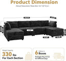 Modular Sectional Sofa, 130.7 Inch U Shaped Couch Set for Living Room, 4-Seater Comfy Cloud Couches with Two Movable Ottoman, Plush Corduroy, Black by CozyNest Decor
