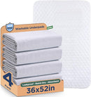 Washable Bed Pads 36" x 52" - 4 Pack, White, Waterproof Bed Pads for Incontinence, Bed Wetting Pads for Bed, Sofa, Floor, Resuable Underpads for Adults, Seniors, Pet by TinyTreasures Baby Boutique