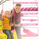 440lbs 2 Seat Kids Swing Sets for Backyard, 1 Saucer Tree Swing 32 inch, 1 Belt Swings, Heavy Duty Metal Swing Stand with Anchors(Pink+Blue) by TinyTreasures Baby Boutique