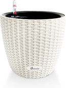 Dexceder 11x10 Inches Rattan Self Watering Planter Indoor Outdoor, Inner Pot Design, Thickened Table Flower Plant Pot with Water Level Indicator (Ivory White) by GreenHaven Gardens