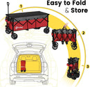 Sekey 48''L Collapsible Foldable Extended Wagon with 440lbs Weight Capacity, Heavy Duty 300L Folding Utility Garden Cart with Big All-Terrain Beach Wheels & Drink Holders. Red&Grey by GreenHaven Gardens