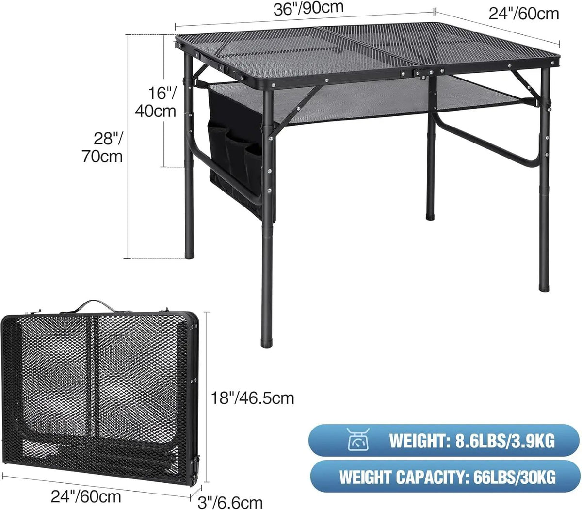 RedSwing Folding Grill Table,Aluminum Portable Grill Stand Table for Outdoor Camping Picnic BBQ Lightweight, Adjustable Height, 36''x24''x16/28'', Black, photo 3 of 6