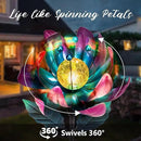 Solar Purple Metal Flower Wind Spinners, Colorful Spinning Windmill Lotus Yard Art Lights Wind Pinwheels with LED Crystal Ball Decorative Stake Lighting Flower Sculpture by GreenHaven Gardens