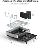 SUNLY Large Dish Drying Rack, Expandable Dish Racks for Kitchen Counter, Space Saving 304 Stainless Steel Drying Rack Kitchen, Extra Large Drainer with Multifunctional Flip Up Pegs, Black by CozyNest Decor