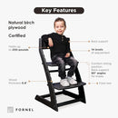 FORNEL Modern Black Wooden High Chair | The Adjustable Grow-with-Me Chair, A Sleek Alternative to Stokke | Perfect for Minimalist & Industrial Kitchens by TinyTreasures Baby Boutique
