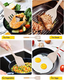 Pack of 2 Large Silicone Spatula, Heat Resistant Solid Turner, Non Stick Slotted Spatulas with Wooden Handle, Ideal Kitchen Utensils for Flipping, Pancakes, Eggs, Fish(KHAKI) by CozyNest Decor