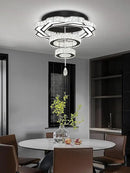 Flashing God Modern Crystal Chandeliers Dia 24" Black Chandelier Flush Mount Ceiling Light for Bedroom Living Room Dining Room Hallway Dimmable 3 Rings LED Celing Lighting Fixtures by CozyNest Decor