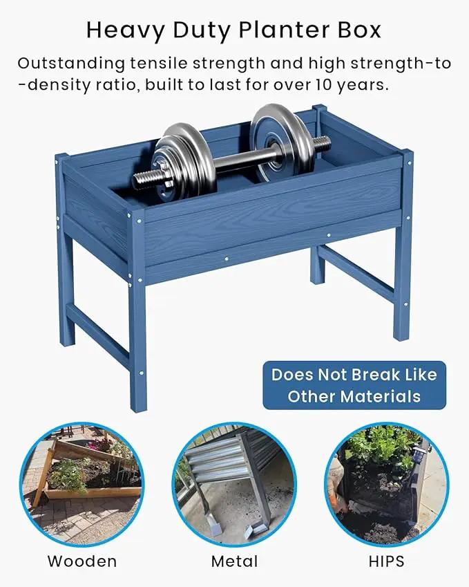 HDPE Raised Garden Bed with Legs, Outdoor Weather-Resistant Elevated Planter Box Stand for Seeds, Herbs, Flowers, Vegetables (Navy Blue), photo 4 of 7