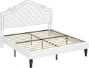 Allewie Queen Bed Frame with Adjustable Velvet Tiara Headboard, Upholstered Diamond Button Tufted Platform Bed, Wood Slats Support, No Box Spring Needed, Mattress Foundation, Easy Assembly, White by CozyNest Decor