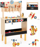 PairPear Wooden Kids Tool Bench & Carry Toolbox – 71 Pcs Pretend Play Tool Workbench with Drills, Kids Construction Toy Workbench Workshop for Boys Girls Age 3+ by TinyTreasures Baby Boutique