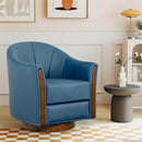 360° Swivel Accent Chair, Modern Leather Barrel Club Chair with Leather Upholstery and Sturdy Wood Base, Comfortable Armchair for Living Room, Bedroom, Reading Nook, Blue by CozyNest Decor
