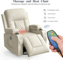 Recliner Chairs for Adults, Massage Rocker with Heated Modern Ergonomic Lounge 360 Degree Swivel Single Sofa Seat Living Room Lounge Recliners Ivory White by CozyNest Decor