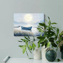 amatop Coastal Bathroom Wall Art Blue Beach Nautical Ocean Nature Canvas Picture with Boat Moon Lake Mountain Sea Relaxing Serene Landscape Gallery Wrapped Artwork for Modern Home Bedroom Decor 16x12 by CozyNest Decor