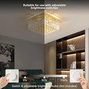 4-Light Gold Crystal Chandeliers Flush Mount Chandelier Light Fixture with K9 Crystals Modern Ceiling Lights Elegant Square Lamp for Bedroom,Hallway,Bar,Living Room,Dining Room,H5.9 xW13.7 by CozyNest Decor