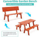 AVAWING Outdoor Convertible Wood Bench with Backrest, Patio Wood Convert a Bench, Space-Saving 2-in-1 Picnic Table Chairs Set for Backyard, Porch, Patio, Garden, Tangerine by CozyNest Decor